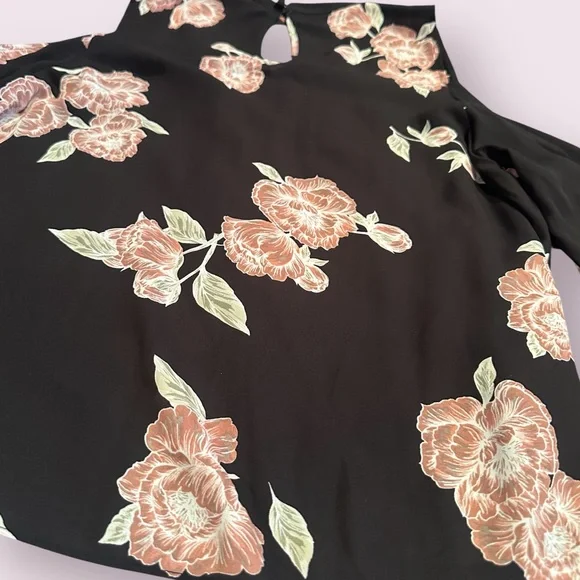 Women's Cupcakes & Cashmere Black Blouse with Pink Floral Cold Shoulder Design - Picture 10 of 11
